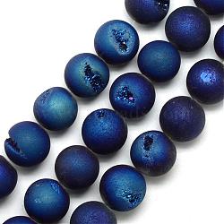 Electroplated Natural Druzy Geode Agate Beads Strands, Dyed, Frosted, Round, Blue Plated, 18~18.5mm, Hole: 2mm, about 22pcs/strand, 16.3 inch(G-S238-18mm-04)