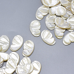 Natural White Shell Mother of Pearl Shell Cabochons, Carved  Butterfly Wings, Seashell Color, 24x15x3mm(Left and Right are one set)(SSHEL-S264-060)