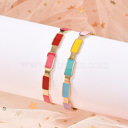 304 Stainless Steel Cuff Bangles for Women, Rectangle, with Enamel, Ion Plating(IP), Mixed Color, Inner Diameter: 2-1/8x1-3/4  inch(5.5x4.6cm)(BJEW-Z087-10G)