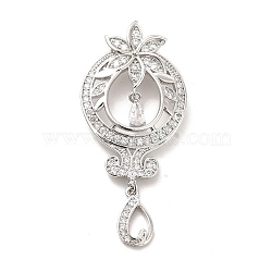 Brass Clear Cubic Zirconia Pendants, Teardrop & Flower Charm, Platinum, 47mm, Hole: 5x3mm(KK-I695-064P)