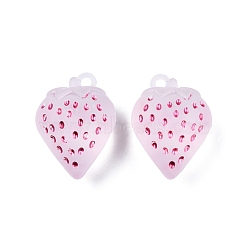 Frosted Acrylic Enamel Pendants, Strawberry Charms, Hot Pink, 41.5x31.5x22.5mm, Hole: 4mm(FACR-G005-01B)