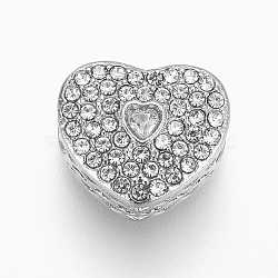 304 Stainless Steel European Beads, Large Hole Beads, with Rhinestone, Heart, Stainless Steel Color, Crystal, 10x11x7mm, Hole: 4mm(X-STAS-O097-94B)