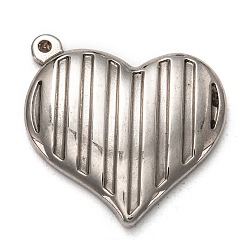 Non-Tarnish 304 Stainless Steel Pendants, Heart with Stripe Pattern, Stainless Steel Color, 24.5x21.5x3.5mm, Hole: 1.2mm(STAS-I170-16P)