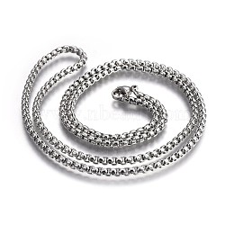 Non-Tarnish 304 Stainless Steel Box Chain Necklaces, with Lobster Claw Clasps, Stainless Steel Color, 23.6 inch(60cm), 3.0mm(NJEW-O110-05I-P)