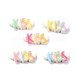 Macaron Color Opaque Resin Decoden Cabochons, Mixed Color, Word Kiss, 17x7x5.5mm(CRES-Q221-01D)