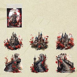 Midnight Castle PET Sticker Labels, Self-adhesion, for Suitcase, Skateboard, Refrigerator, Helmet, Mobile Phone Shell, FireBrick, 90x90mm, 6 styles, 2pcs/style, 12pcs/set(PW-WG88358-03)