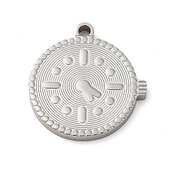 304 Stainless Steel Pendants,  Clock Charm, Stainless Steel Color, 15.5x15x1.5mm, Hole: 1.5mm(STAS-L022-295P)