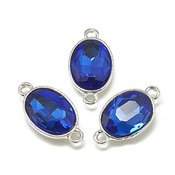 Alloy Glass Links connectors, Faceted, Oval, Platinum, Royal Blue, 22x12x6mm, Hole: 1.5mm