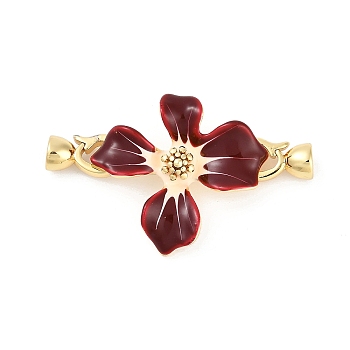 Brass Enamel Fold Over Clasps, Flower, Real 18K Gold Plated, 43x26mm