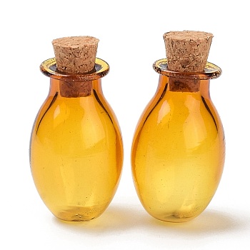 Oval Glass Cork Bottles Ornament, Glass Empty Wishing Bottles, DIY Vials for Pendant Decorations, Gold, 1.55x2.6~3cm