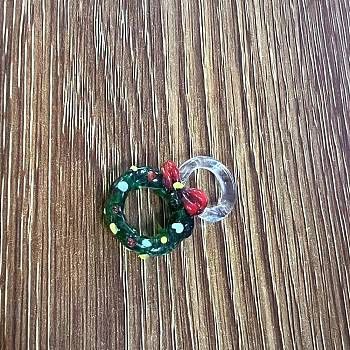 Christmas Theme Handmade Lampwork Pendant, Christmas Wreath, Green, 31x20mm