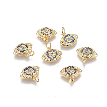 Brass Micro Pave Cubic Zirconia Charms, Eyes, Colorful, Golden, 11x13x2mm, Hole: 3.5mm