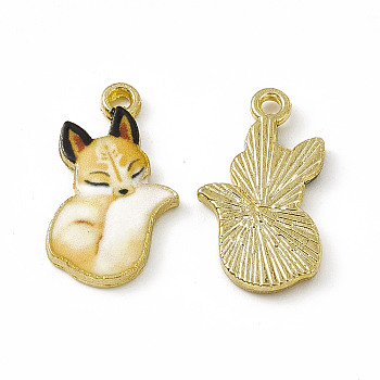 Painted Alloy Pendants, Fox Charm, Cadmium Free & Nickel Free & Lead Free, Golden, Moccasin, 19.5x11.5x2mm, Hole: 1.5mm