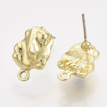 Alloy Stud Earring Findings, with Steel Pins and Loop, Light Gold, 15.5~16x10mm, Hole: 1.2mm, Pin: 0.7mm