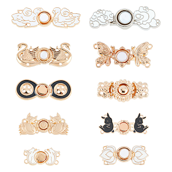 10 Sets 10 Style Alloy Enamel Adjustment Waist Tightener Buckle Buttons, with Resin and ABS Plastic Beads, for Dress Jeans Too Big Loose, Mixed Shapes, Platinum & Light Gold, 14~17x28~50x2.5~5mm, Hole: 1.2~1.8mm, 1 set/style