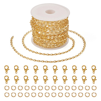DIY Chain Bracelet Necklace Making Kit, Including Brass Dapped Chains & Stainless Steel Jump Rings, Alloy Lobster Claw Clasps, Golden, Chain: 5M/set