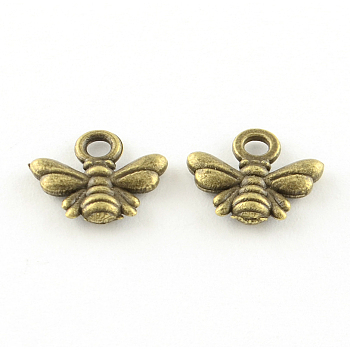 Tibetan Style Alloy Charms, Bees, Cadmium Free & Lead Free, Antique Bronze, 9.5x11x2mm, Hole: 1.5mm, about 2380pcs/1000g