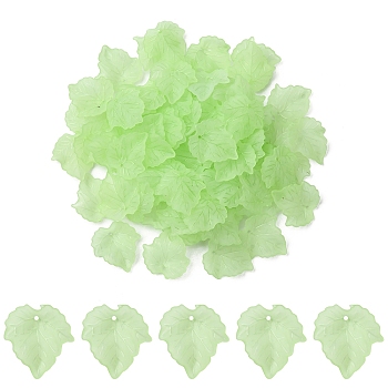 80Pcs Autumn Theme Transparent Frosted Acrylic Pendants, Maple Leaf, Lime Green, 24x22.5x3mm, Hole: 1mm, 20pcs/color