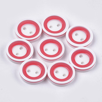 Resin Buttons, 2-Hole, Flat Round, Red, 12.5~13x2.5mm, Hole: 1.6mm, about 1000pcs/bag