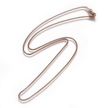 304 Stainless Steel Box Chain Necklaces, with Lobster Claw Clasps, Rose Gold, 19.6 inch(50cm), 1.5mm