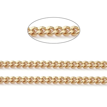 Brass Curb Chains, Twisted Chains, Diamond Cut Chains, Soldered, Faceted, Long-Lasting Plated, with Spool, Real 18K Gold Plated, 2.9x2.1x1mm, about 32.8 Feet(10m)/roll