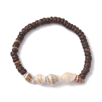 Natural Coconut Disc Stretch Bracelets, Natural Sea Shell Beads Stretch Bracelets for Women Men, Coconut Brown, Inner Diameter: 2-1/4 inch(5.7cm)