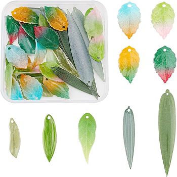 CHGCRAFT 36pcs 9 Style Plastic Pendants, Leaf, Mixed Color, 19.5~58x7~13.5x1~4mm, Hole: 1~1.2mm, 4pcs/style