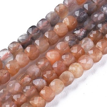 Natural Sunstone Beads Strands, Faceted, Cube, 3.5~4x3.5~4x3.5~4mm, Hole: 0.7mm, about 106pcs/strand, 16.14 inch(41cm)