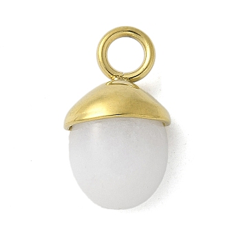 304 Stainless Steel Natural Quartz Crystal Pendants, Rock Crystal Acorn Charms, Real 18K Gold Plated, 15.5~16x9~9.5x5~6mm, Hole: 3mm