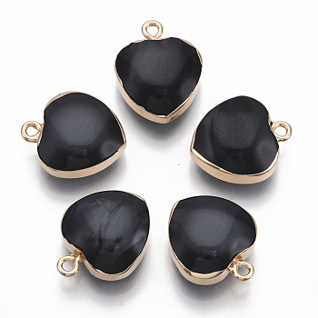 Resin Pendants, with Gold Plated Iron Loops, Imitation Cat Eye Style, Heart, Black, 19x16x8mm, Hole: 1.8mm