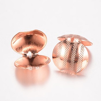 Brass Bead Tips, Calotte Ends, Clamshell Knot Cover, Rose Gold, 16x15mm, Hole: 1x3mm
