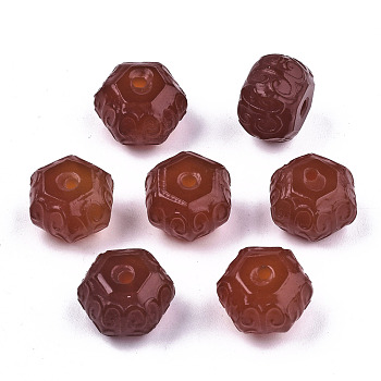Carved Natural Agate Beads Strands, Dyed, Hexagon, FireBrick, 9.5x12x9.5mm, Hole: 1.6mm