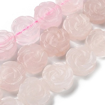 Natural Rose Quartz Beads Strands, Carved Rose, 15.5~16x4.5~5.5mm, Hole: 1mm, about 25pcs/strand, 15.55''(39.5cm)