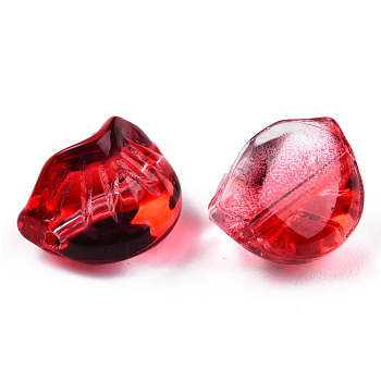 Transparent Spray Painted Glass Beads, Dumplings, Red, 10x13x9mm, Hole: 1.2mm