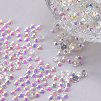 Glass Flat Back Rhinestone, Grade A, Back Plated, Faceted, Half Round, Crystal AB, 1.5~1.6mm, about 1440pcs/bag
