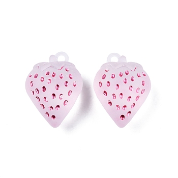 Frosted Acrylic Enamel Pendants, Strawberry Charms, Hot Pink, 41.5x31.5x22.5mm, Hole: 4mm