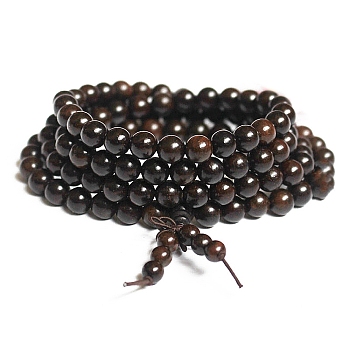 108 Beads Prayer Mala Bracelet, Wood Round Beaded Wrap Bracelet Necklaces for Ramadan & Eid Mubarak, Dark Gray, 35-3/8 inch(90cm)