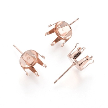 304 Stainless Steel Stud Earring Findings, Prong Settings, Rose Gold, 18x10mm, Pin: 0.8mm