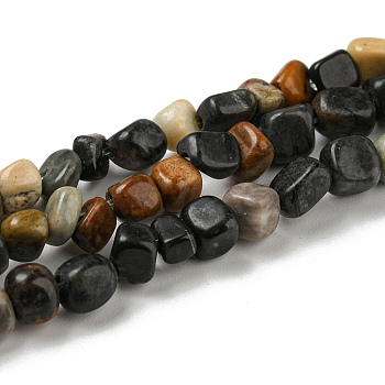 Natural Picasso Stone/Picasso Jasper Bead Strands, Tumbled Stone, Nuggets, 3~7.5x4.5~6x3~6mm, Hole: 1mm, about 61~66pcs/strand, 15.16''~15.35''(38.5~39cm)