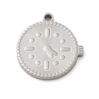 304 Stainless Steel Pendants,  Clock Charm, Stainless Steel Color, 15.5x15x1.5mm, Hole: 1.5mm