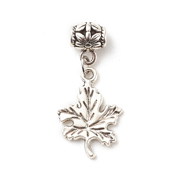Tibetan Style Alloy Pendants, with 304 Stainless Steel Findings, Maple Leaf, Antique Silver, 35.5mm, Hole: 3.8mm