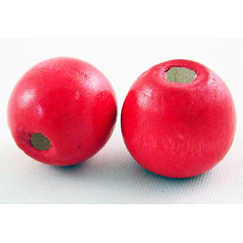 Dyed Natural Wood Beads, Round, Nice for Children's Day Gift Making, Lead Free, Red, about 14mm wide, about 13mm high, hole: 4mm