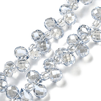 Electroplate Transparent Glass Beads Strands, Pearl Luster Plated, Faceted Teardrop, Top Drilled, Gainsboro, 6x4mm, Hole: 0.8mm, about 97~102pcs/strand, 10.63''~14.80''(27~37.6cm)