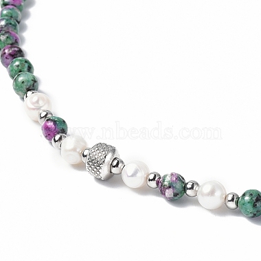 Gemstone & Natural Pearl & Glass Beaded Necklace with 304 Stainless Steel Clasp for Women(NJEW-F302-05)-3