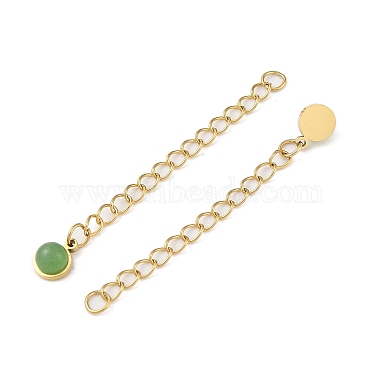 Ion Plating(IP) 316 Surgical Stainless Steel Curb Chain Extender with Natural Green Aventurine Round Charm(STAS-A097-01G-13)-2