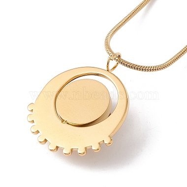Natural Quartz Flat Round Pendant Necklace with 304 Stainless Steel Snake Chain(NJEW-K244-03G)-4