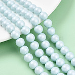 Baking Painted Pearlized Glass Pearl Bead Strands, Round, Light Cyan, 8mm, Hole: 0.8mm, about 51~52pcs/strand, 15.75~15.94 inch(40~40.5cm)(HY-N002-8mm-B01)