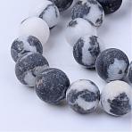 Natural Zebra Jasper Beads Strands, Frosted, Round, 8~8.5mm, Hole: 1mm, about 45~47pcs/strand, 14.5 inch(G-Q462-8mm-01)