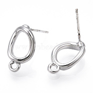 Rack Plating Alloy Stud Earring Findings, with 925 Sterling Silver Pins and Horizontal Loops, Cadmium Free & Nickel Free & Lead Free, Twist Oval, Platinum, 15.5x9mm, Hole: 1.6mm, Pin: 0.7mm(PALLOY-T077-231P)