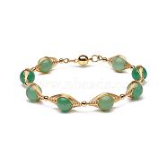 Natural Green Aventurine Beaded Bracelets for Men Women, with Brass & 304 Stainless Steel Finding, Magnetic Clasps, 7-1/2 inch(19cm), Bead: 8.7mm(BJEW-TA00012-02)